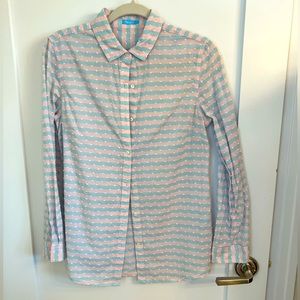 Last Chance! J McLaughlin Pink Blue Stripe Button Down w Swiss Dot Texture